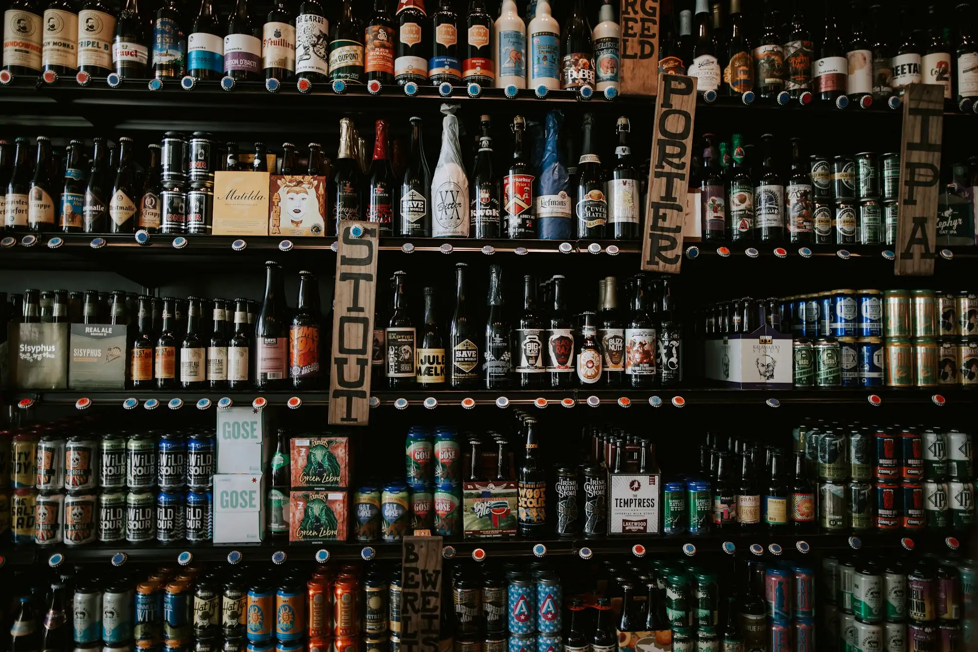 Rows of labelled bottles on shelves