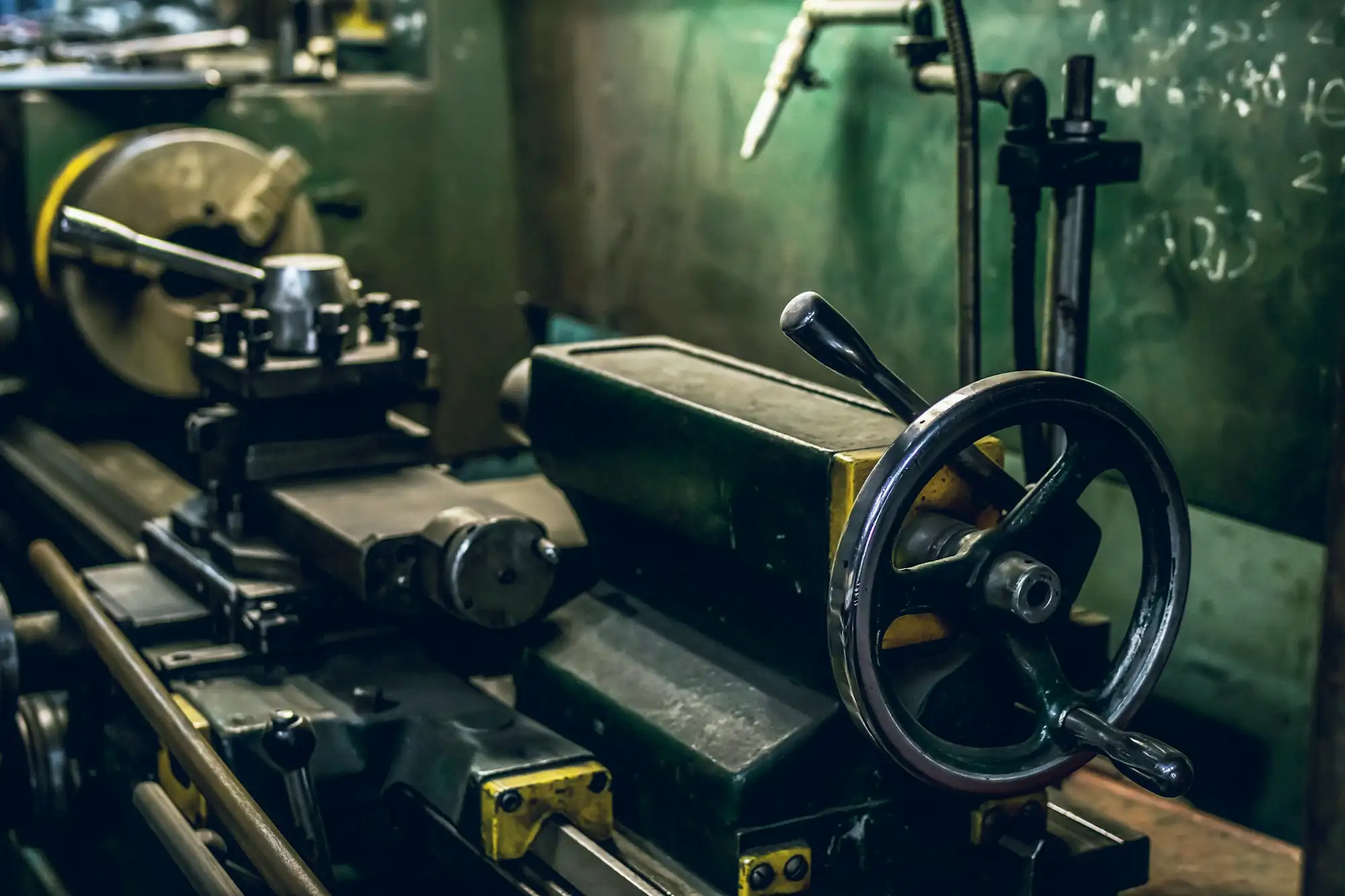 A metal lathe in a workshop